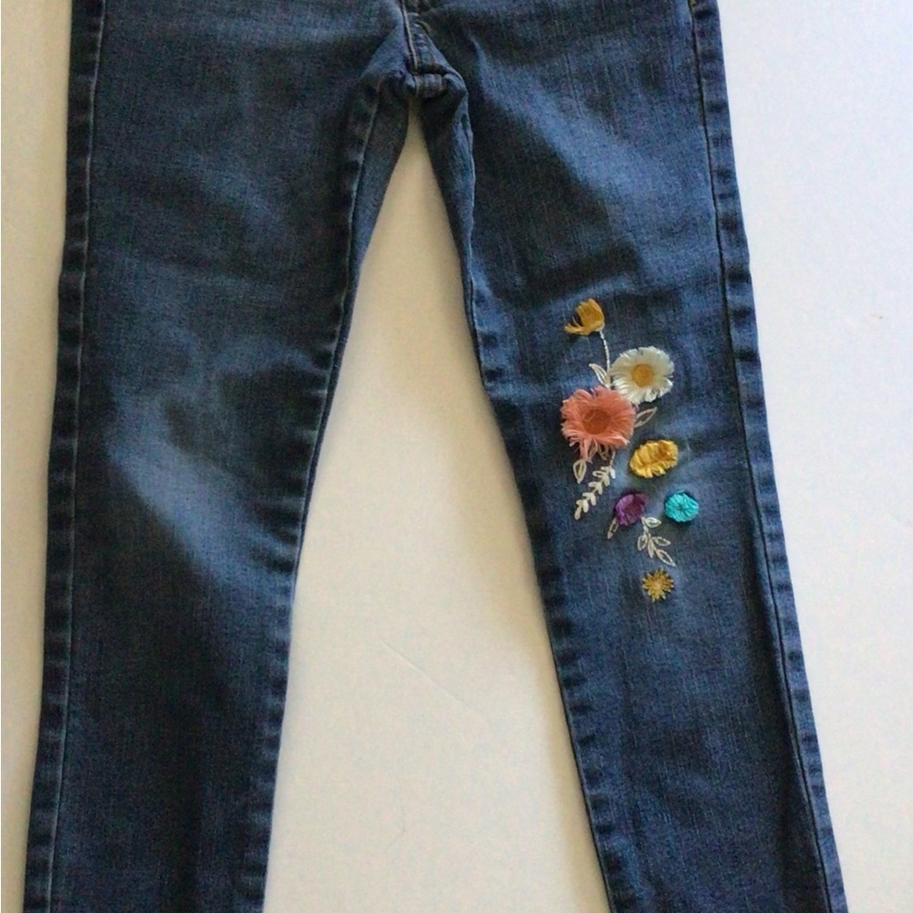 Cat & Jack Dark Blue Skinny Jeans with Multicolor Floral Embroidery